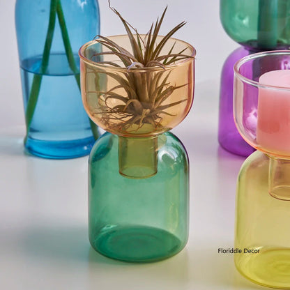 Colourful Glass Flower Vase Candle Holder