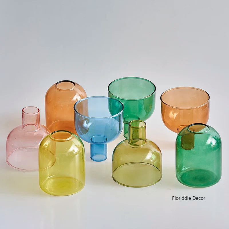 Colourful Glass Flower Vase Candle Holder