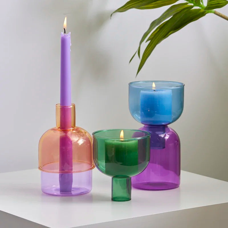 Colourful Glass Flower Vase Candle Holder