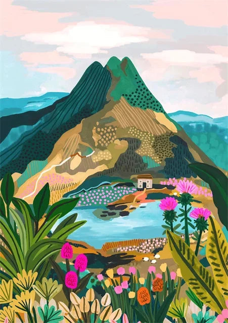 Colourful Mountain City Canvas Art