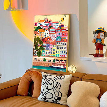 Colourful Mountain City Canvas Art