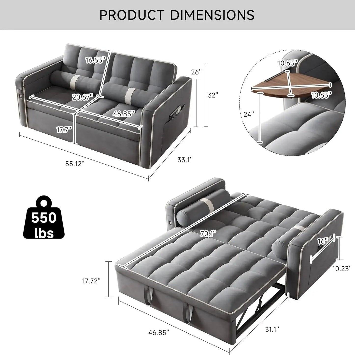 Convertible Velvet Sleeper Sofa Bed