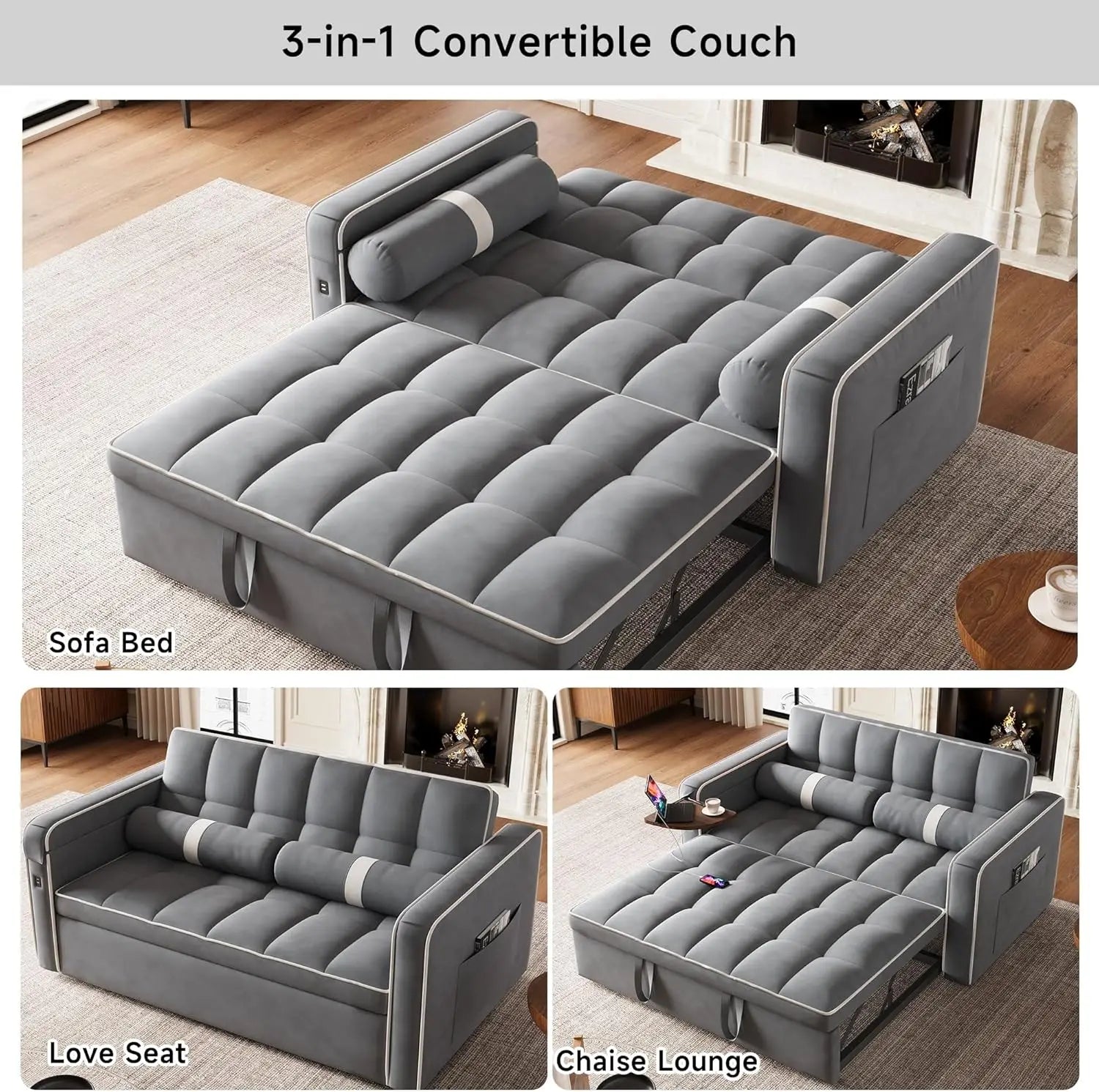 Convertible Velvet Sleeper Sofa Bed