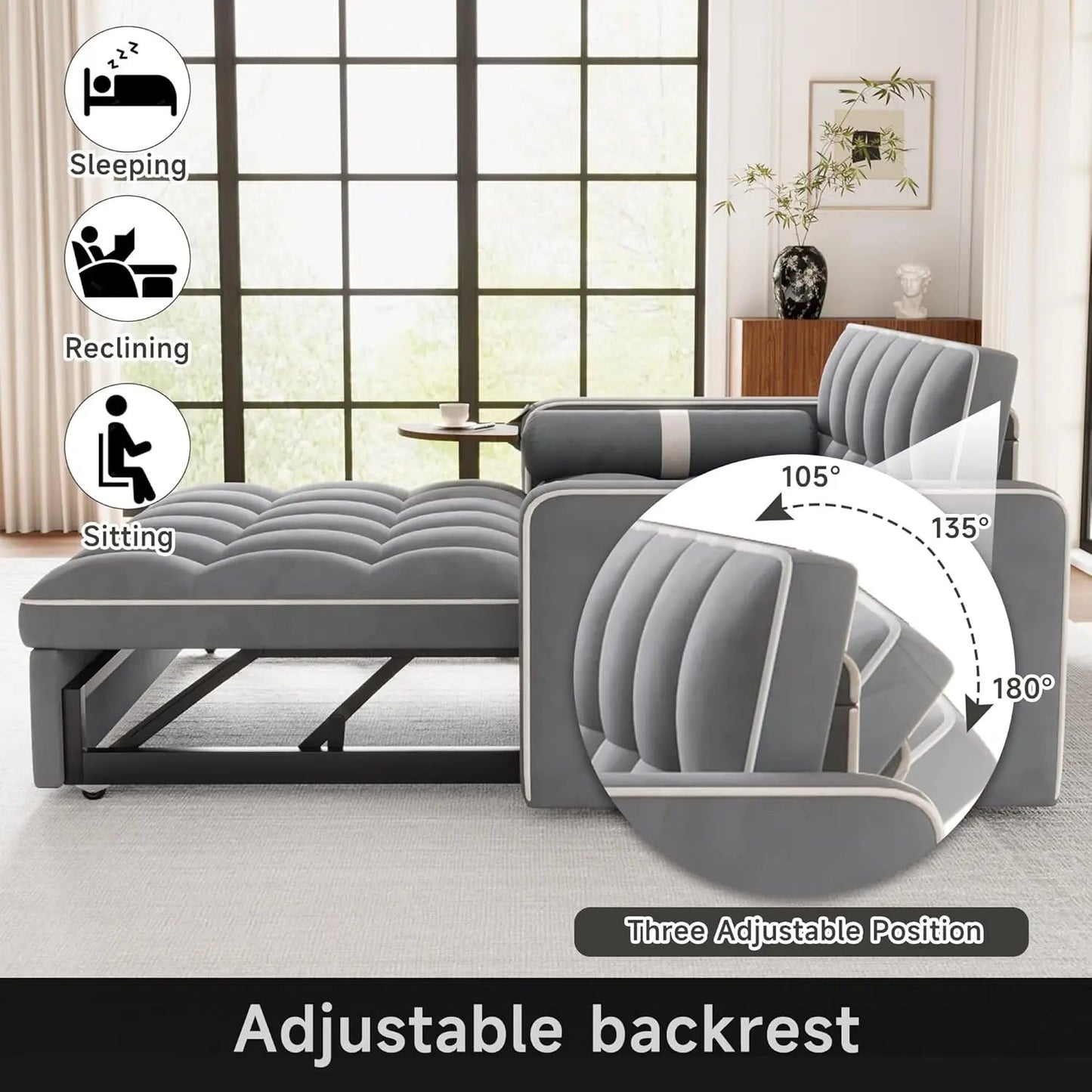 Convertible Velvet Sleeper Sofa Bed