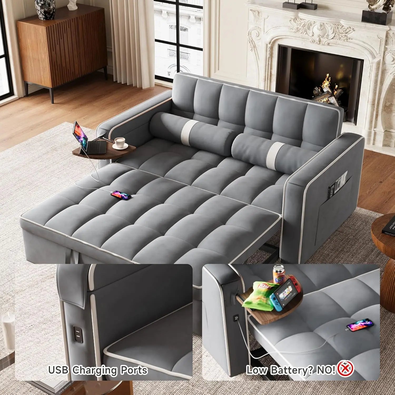 Convertible Velvet Sleeper Sofa Bed