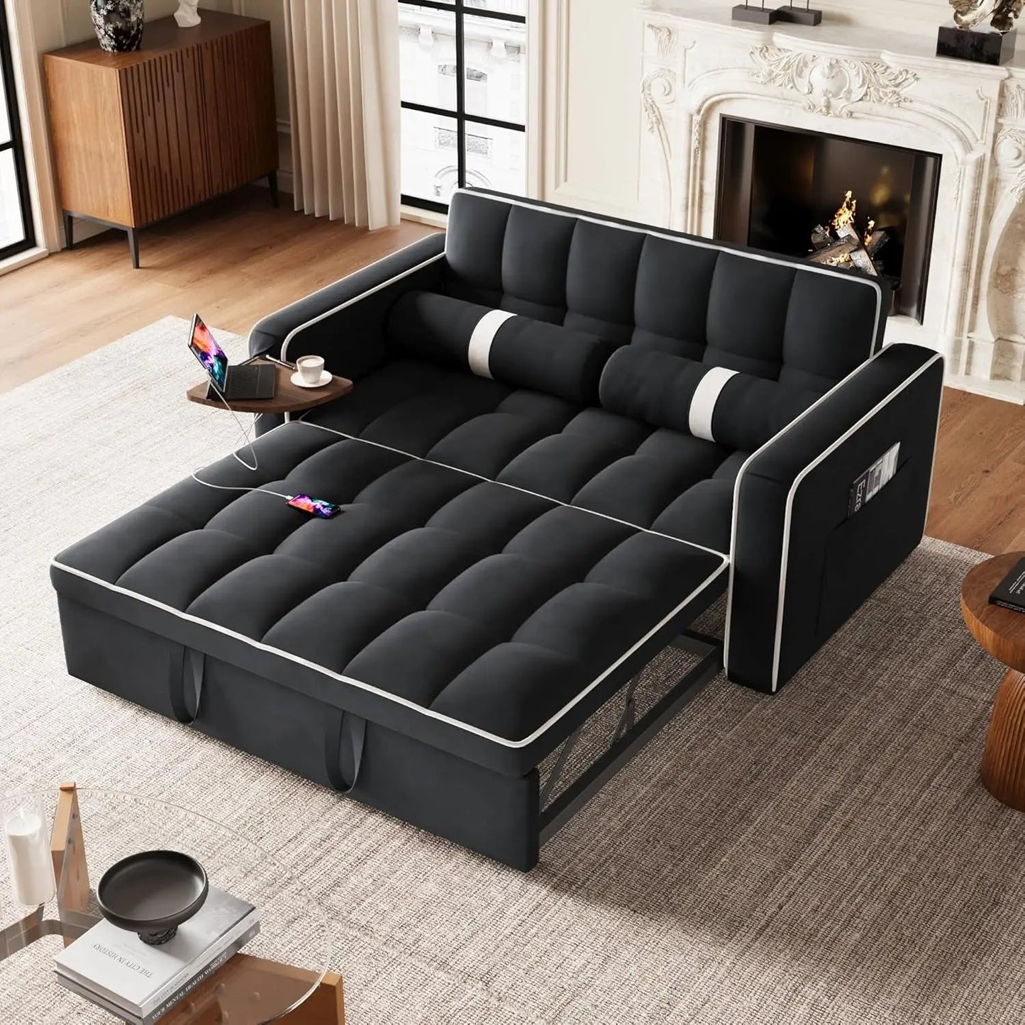 Convertible Velvet Sleeper Sofa Bed