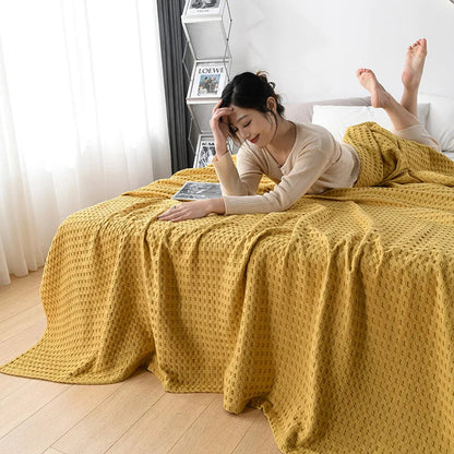 Cotton Waffle Plaid Summer Blanket