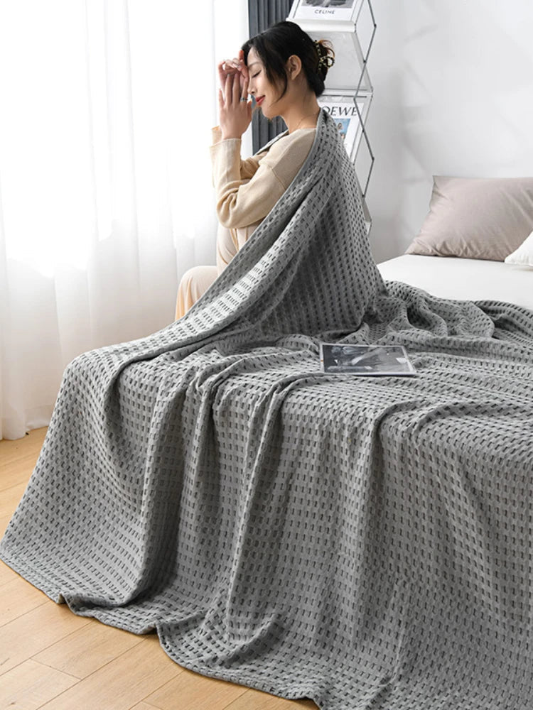 Cotton Waffle Plaid Summer Blanket