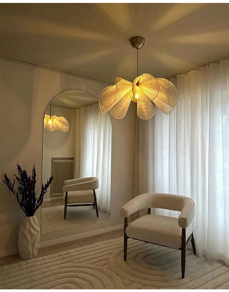 Cream Fabric Flower Chandelier Light