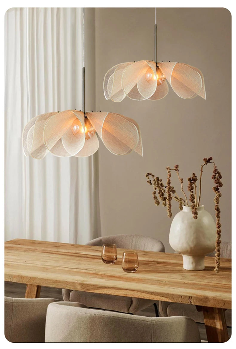 Cream Fabric Flower Chandelier Light