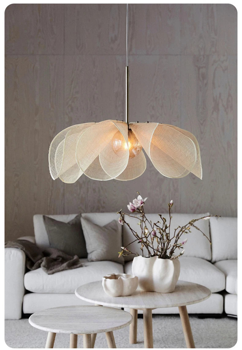 Cream Fabric Flower Chandelier Light