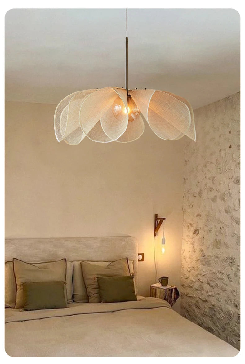 Cream Fabric Flower Chandelier Light