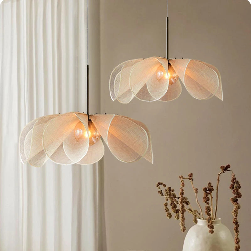 Cream Fabric Flower Chandelier Light