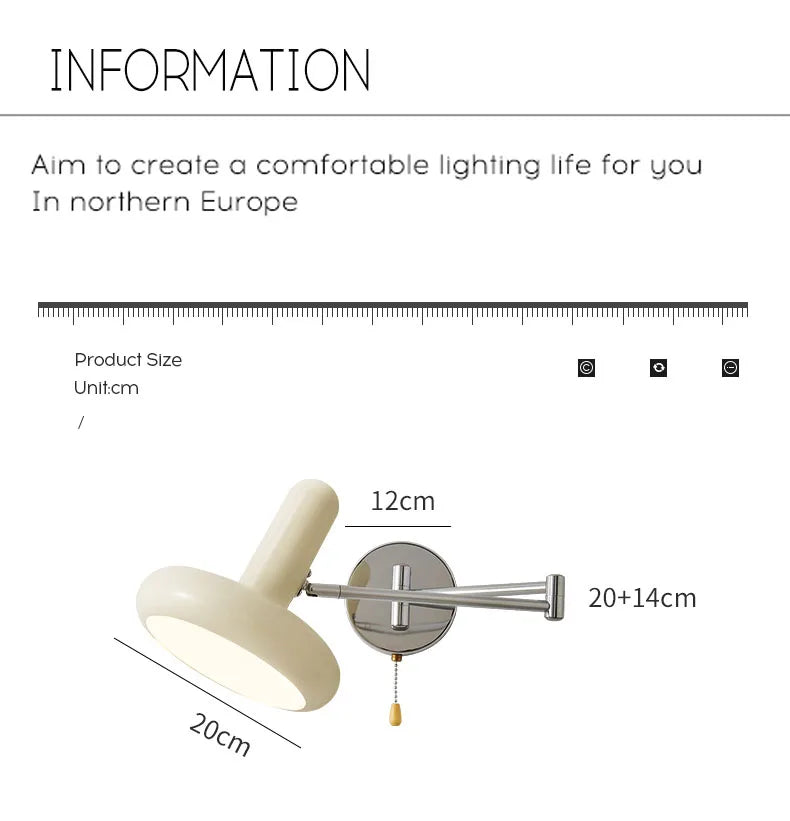 Cream Nordic Retractable Wall Lamp