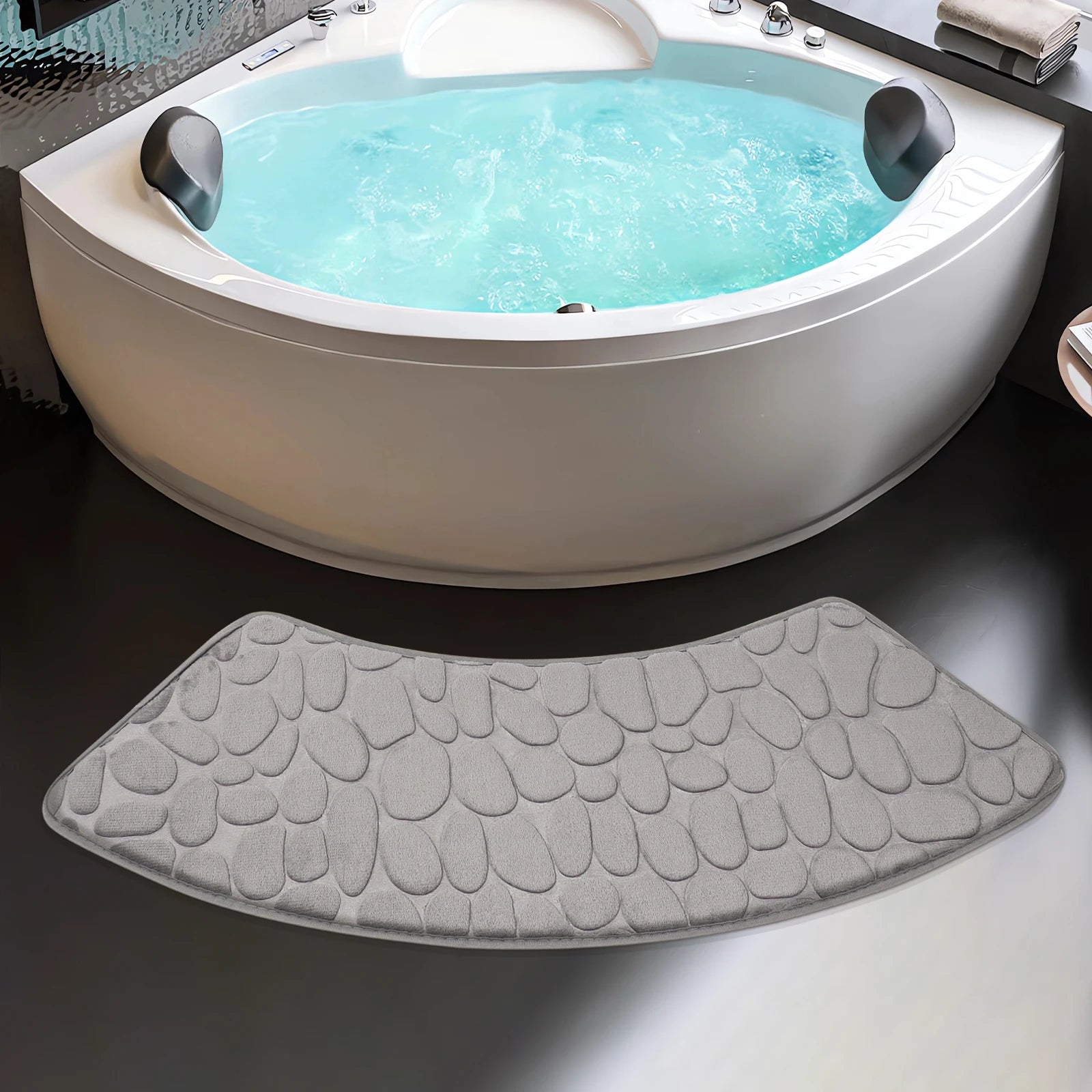 Curved Non-Slip Pebble Bath Mat