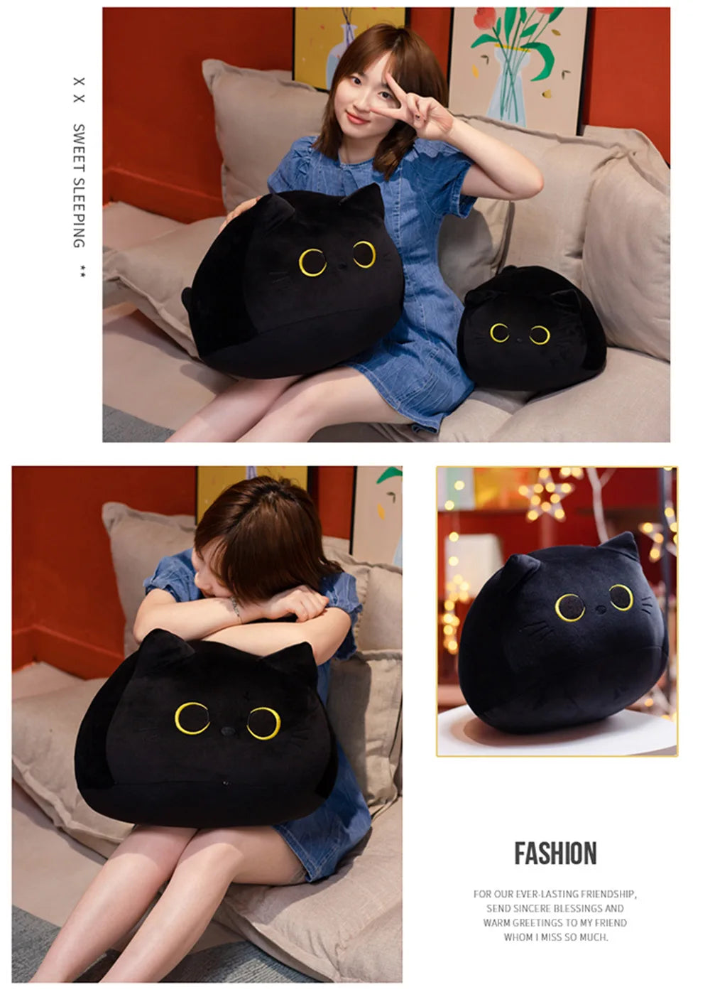 Cute 8cm Black Cat Plush Pillow