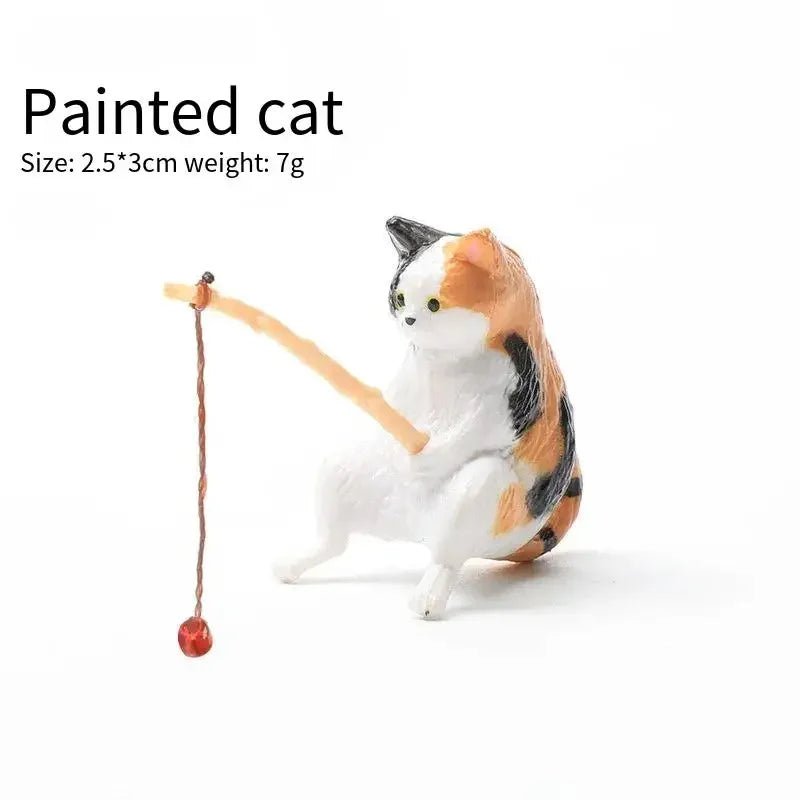 Cute Fishing Cat Figurine Decor