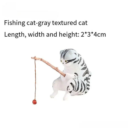 Cute Fishing Cat Figurine Decor