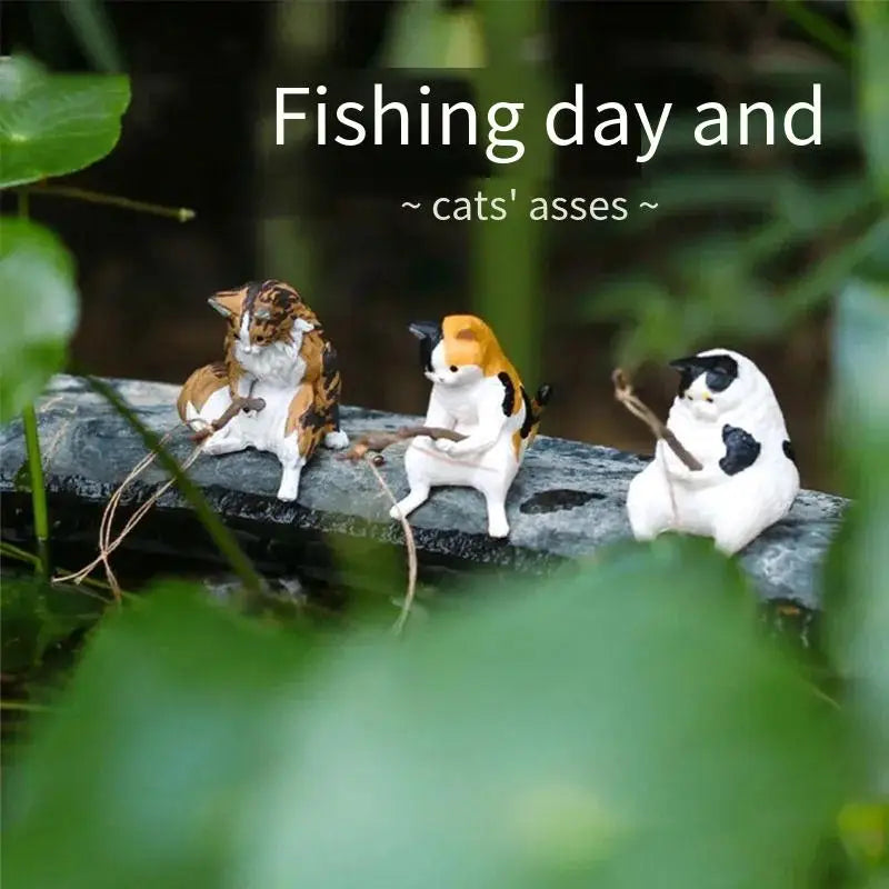 Cute Fishing Cat Figurine Decor