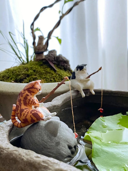 Cute Fishing Cat Figurine Decor