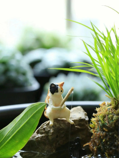 Cute Fishing Cat Figurine Decor