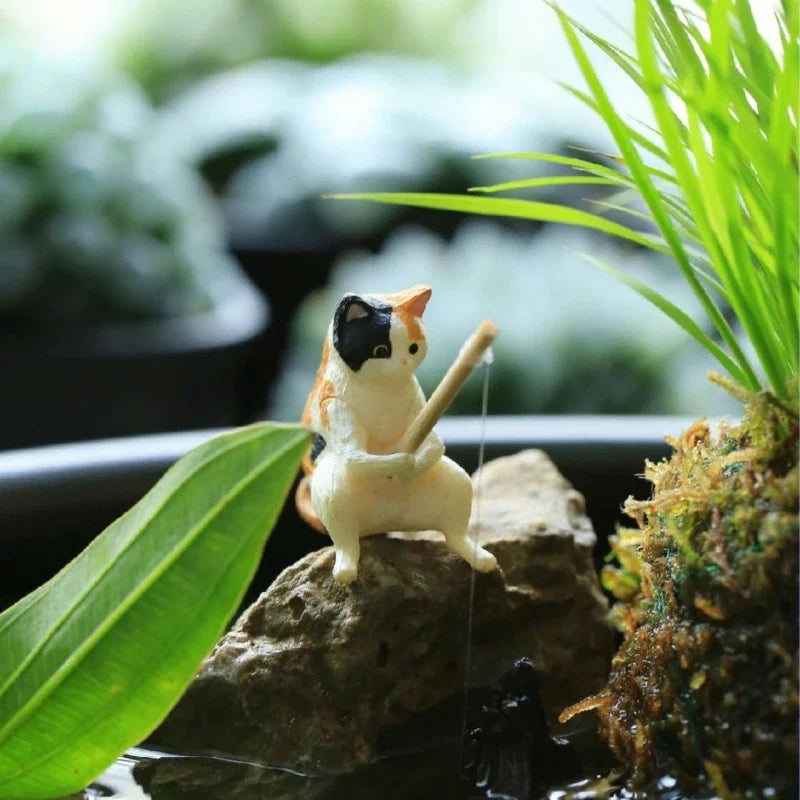 Cute Fishing Cat Figurine Decor