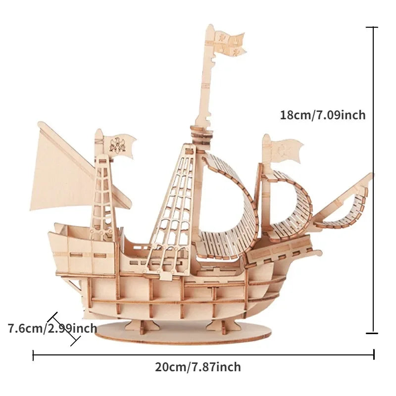 DIY Sailing Ship Toys 3D Wooden Puzzle Toy Assembly Model Wood Craft Kits Desk Decoration for Children Kids