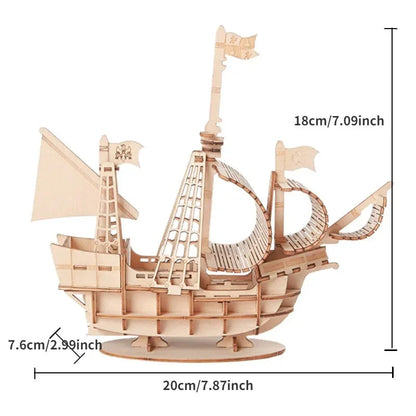 DIY Sailing Ship Toys 3D Wooden Puzzle Toy Assembly Model Wood Craft Kits Desk Decoration for Children Kids