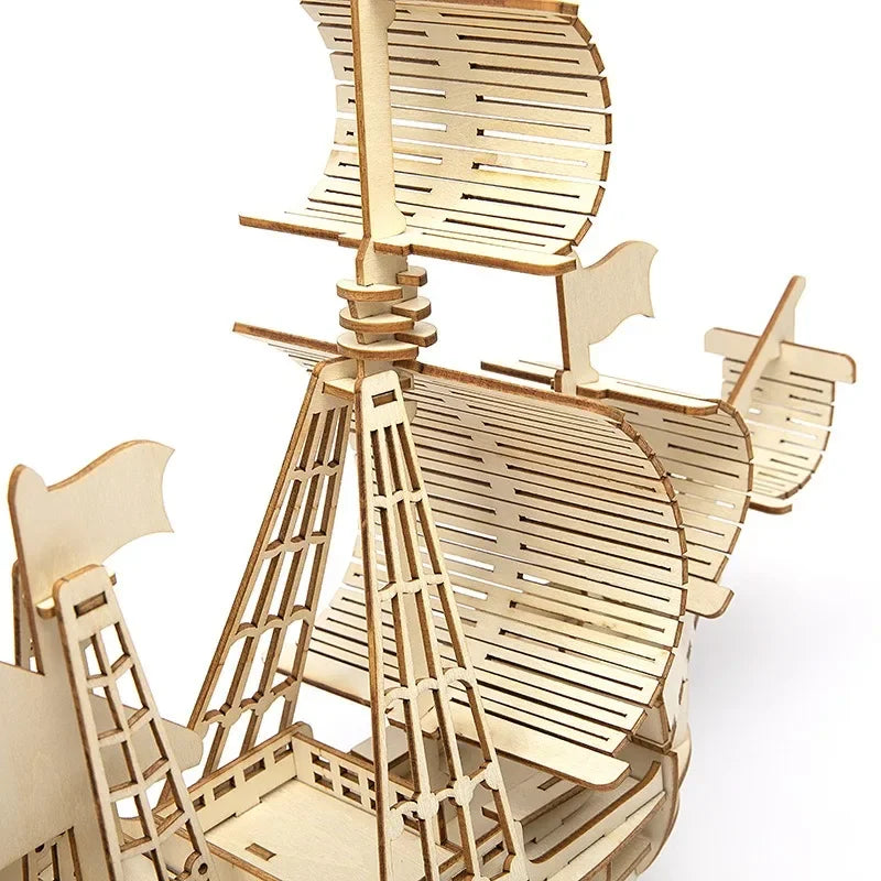 DIY Sailing Ship Toys 3D Wooden Puzzle Toy Assembly Model Wood Craft Kits Desk Decoration for Children Kids