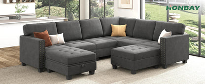 Dark Blue Velvet Modular Sectional Sofa