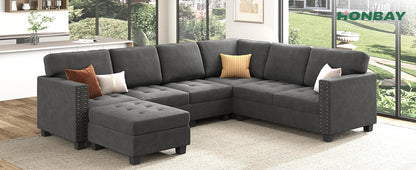 Dark Blue Velvet Modular Sectional Sofa