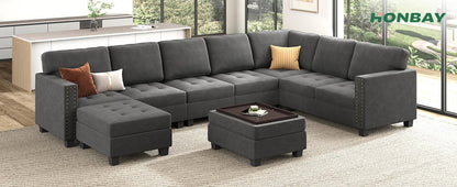 Dark Blue Velvet Modular Sectional Sofa