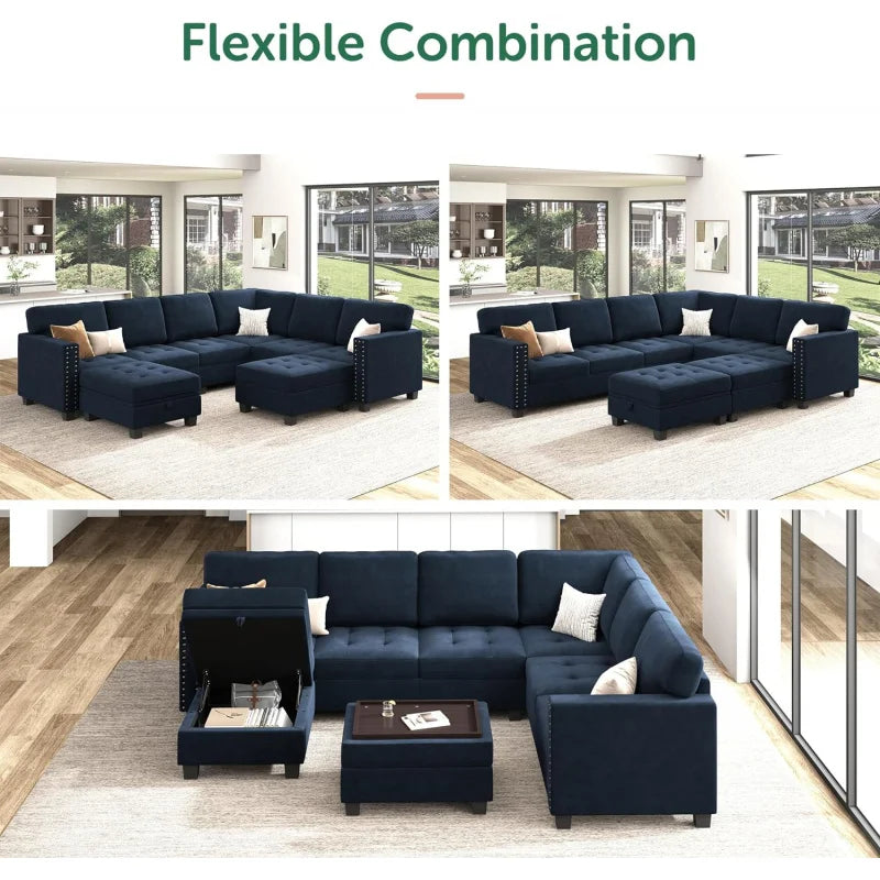 Dark Blue Velvet Modular Sectional Sofa