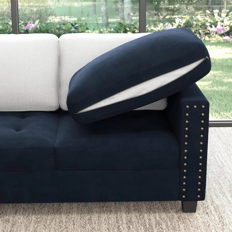 Dark Blue Velvet Modular Sectional Sofa