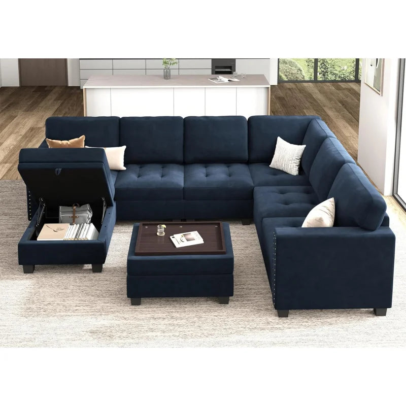 Dark Blue Velvet Modular Sectional Sofa