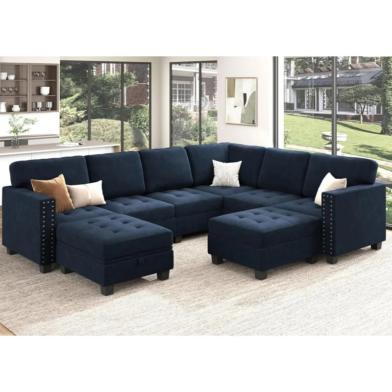 Dark Blue Velvet Modular Sectional Sofa