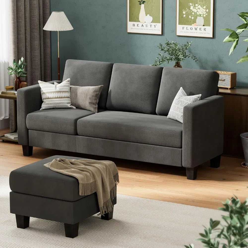 Dark Gray L-Shaped Linen Sofa