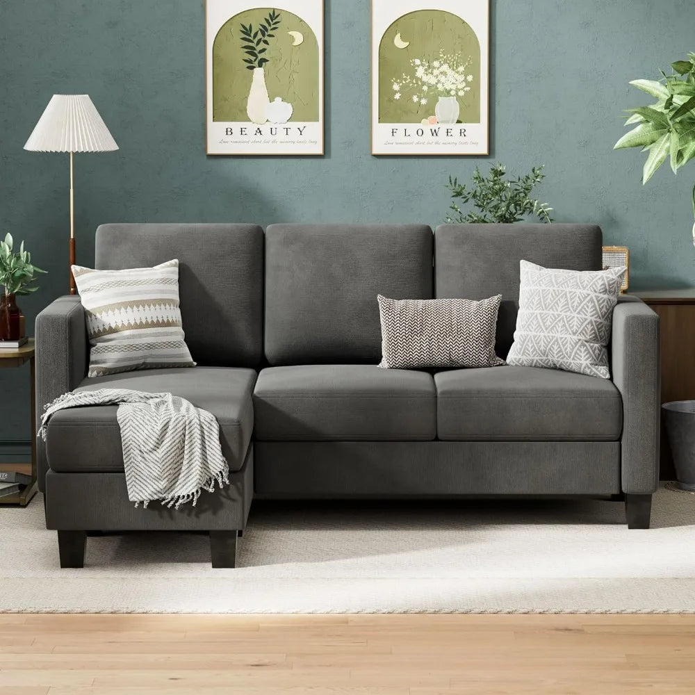 Dark Gray L-Shaped Linen Sofa