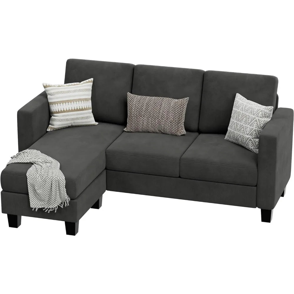 Dark Gray L-Shaped Linen Sofa