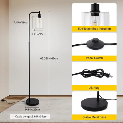 Dimmable Industrial Glass Floor Lamp