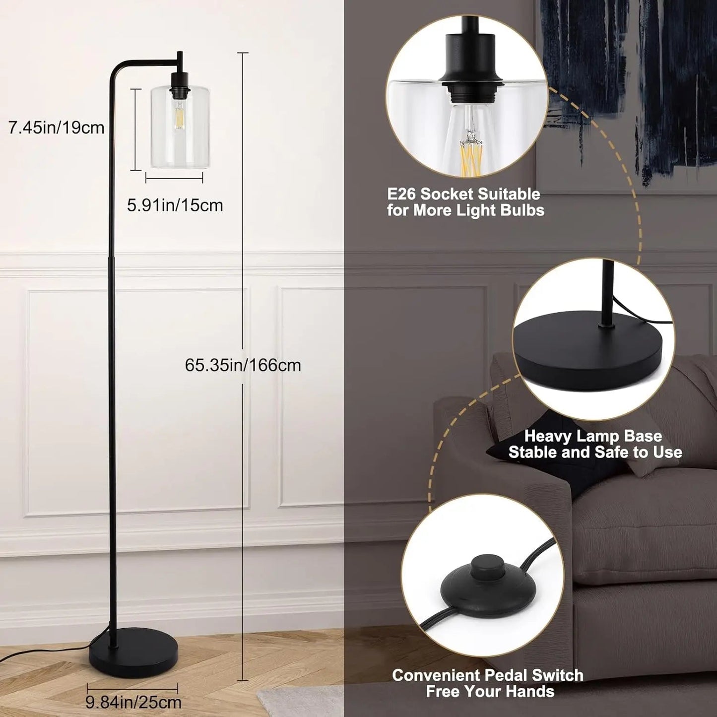 Dimmable Industrial Glass Floor Lamp