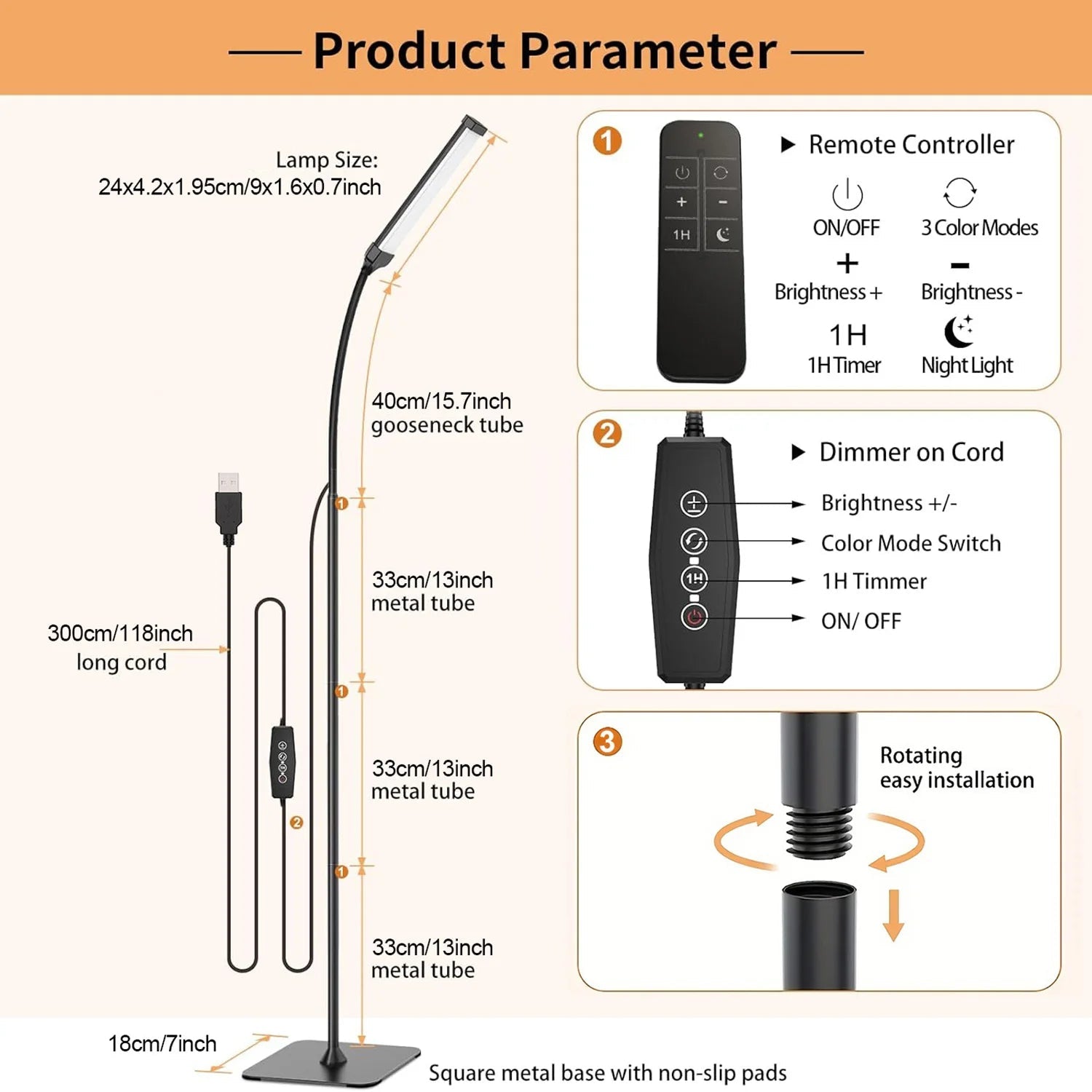 Dimmable LED Floor Lamp with Remote