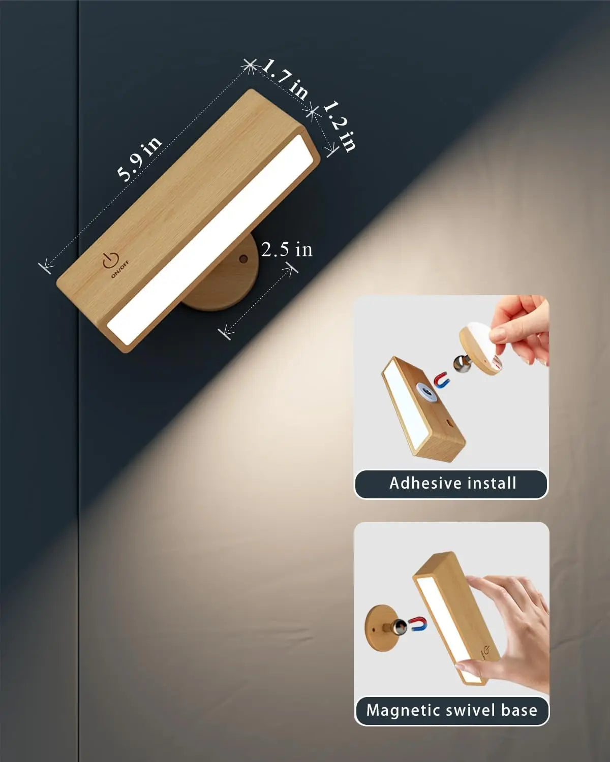 Dimmable Magnetic Wood Wall Lamp