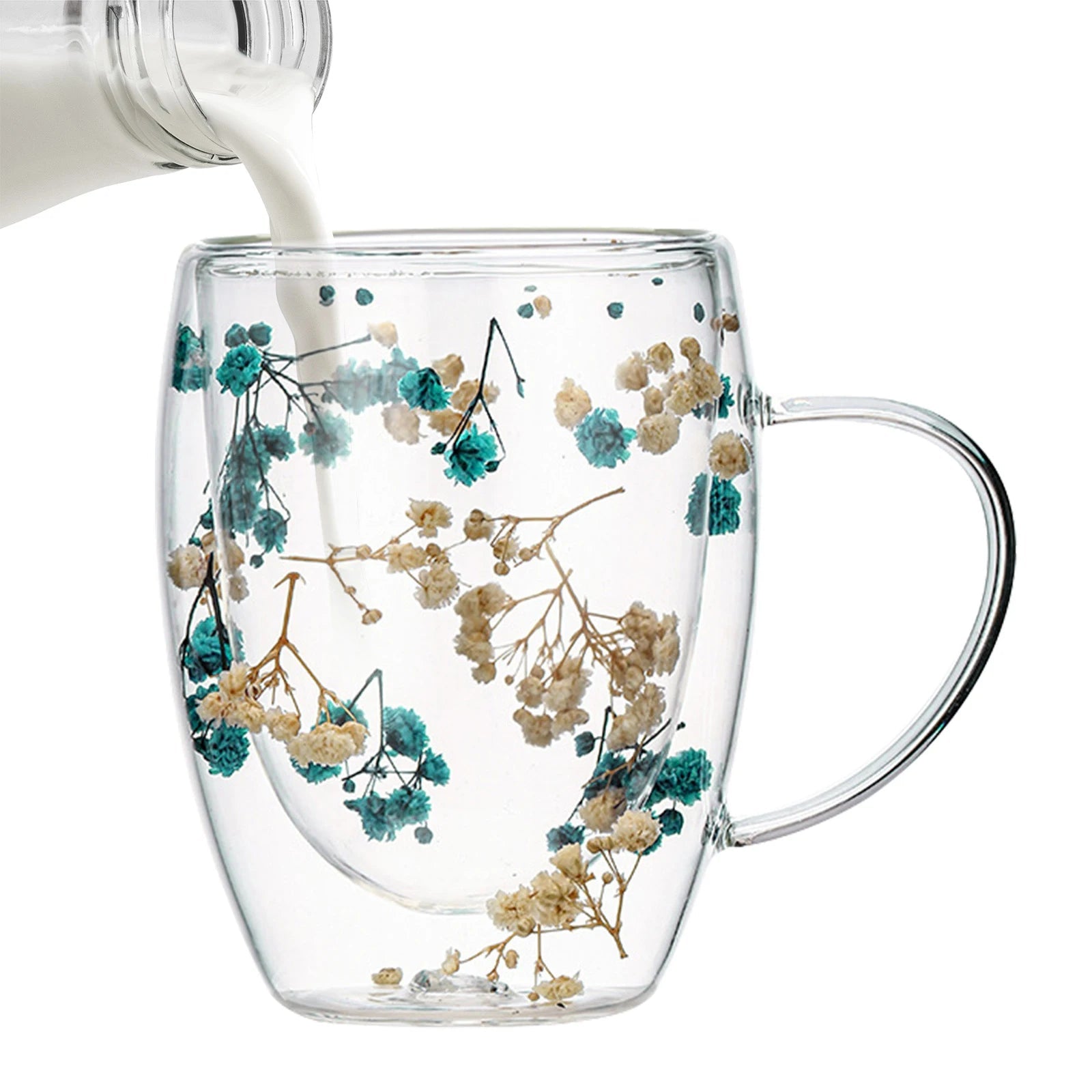 Dried Flowers Double Wall Glass Mug