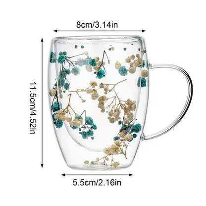 Dried Flowers Double Wall Glass Mug