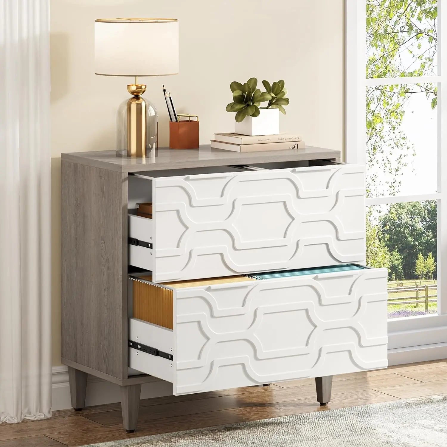 Elegant 2-Drawer Grey File Cabinet