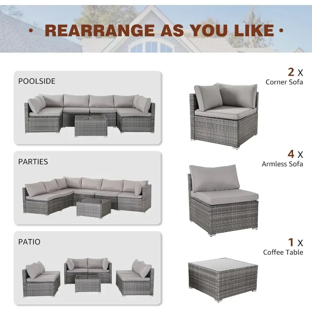 Elegant 7/8 Piece Wicker Patio Sofa Set