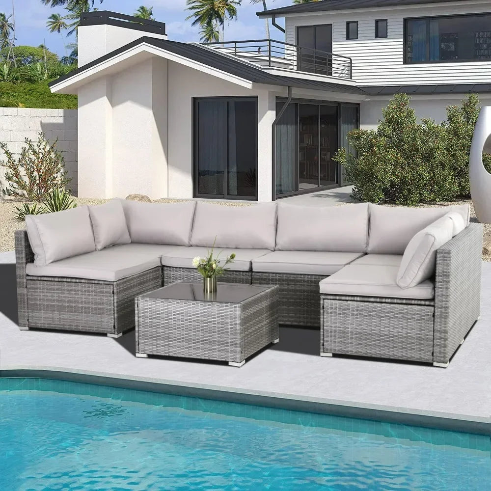 Elegant 7/8 Piece Wicker Patio Sofa Set