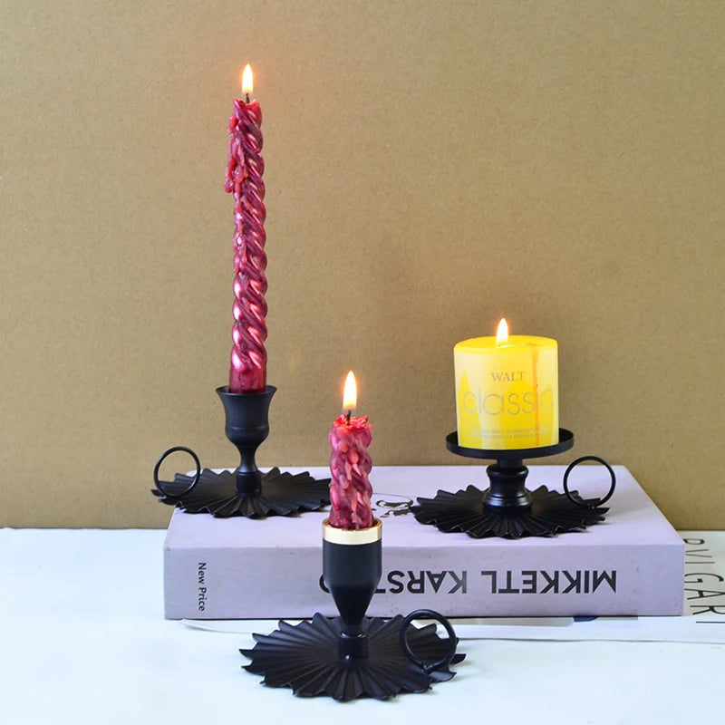 Elegant Black Metal Taper Candleholder