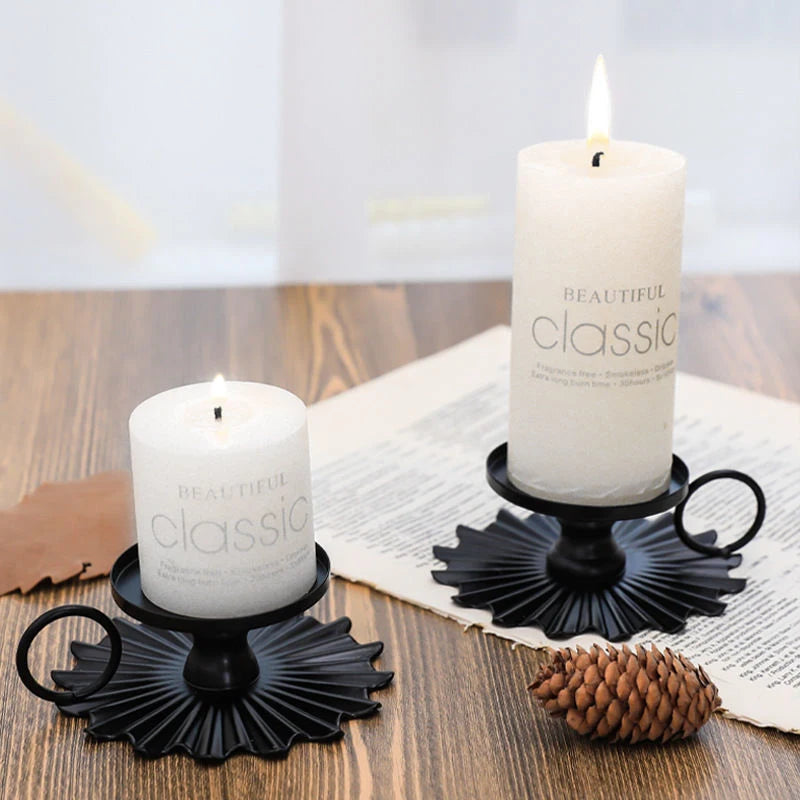 Elegant Black Metal Taper Candleholder